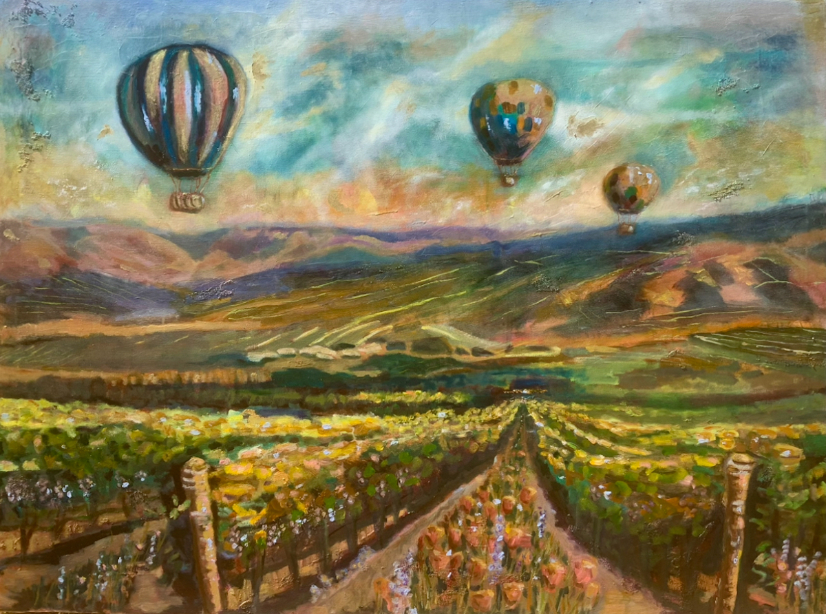 Soaring Over Wine Country - Ethereal landscape painting